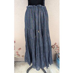 💜✨Boho Navy Cotton Maxi Skirt – Shimmering Rainbow Metallic Weave